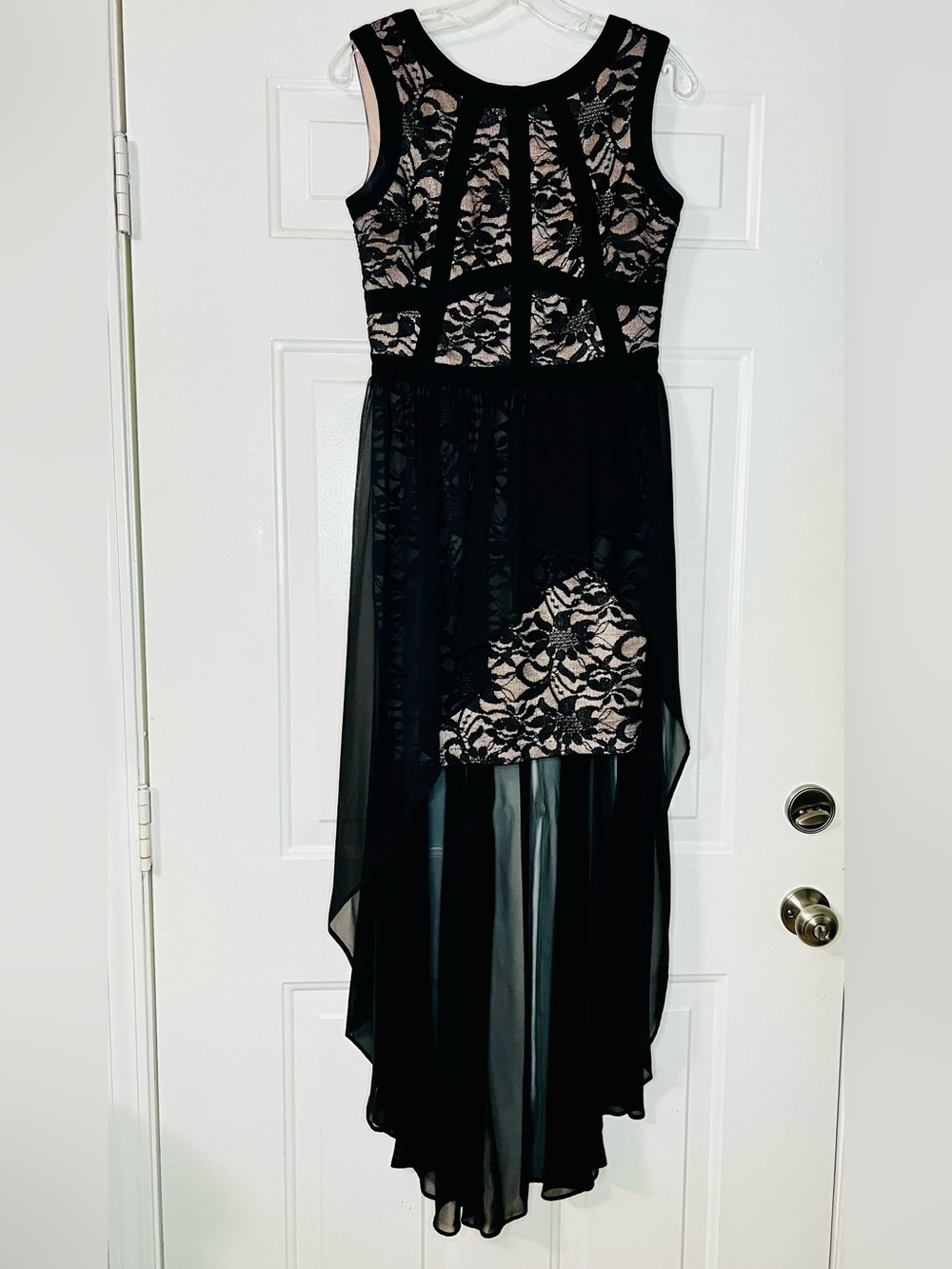 Morgan & Co. Black Lace High-Low Dress with Nude Lining